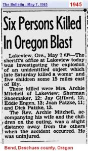 1945- Oregon - explosion kills five