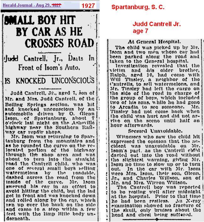 1927 - Hit by Car - Judd Jr Aug SC