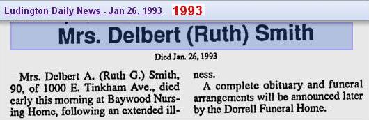 death - Ruth Gertrude Cameron Smith - Jan 1993 - Mich