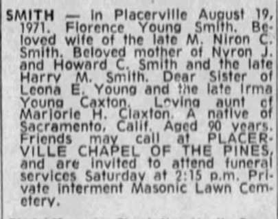 obit - Florence Young Smith 19 Aug 1971